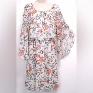 Tacera Flowy Floral Print 3/4 Sleeve Midi Dress